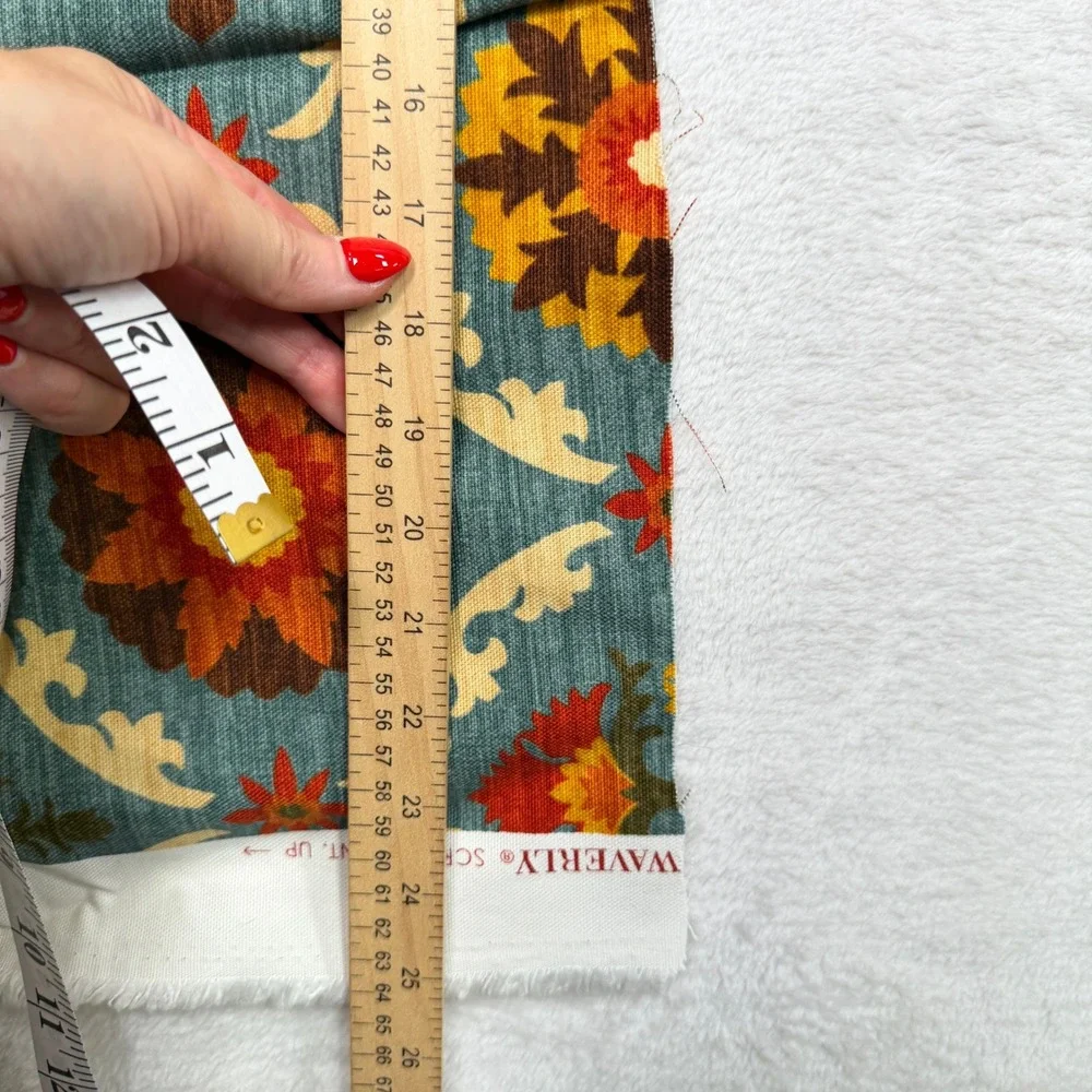 Waverly Mayan Medallion Upholstery Fabric Remnant Floral Teal Orange Red 1.5 Yd